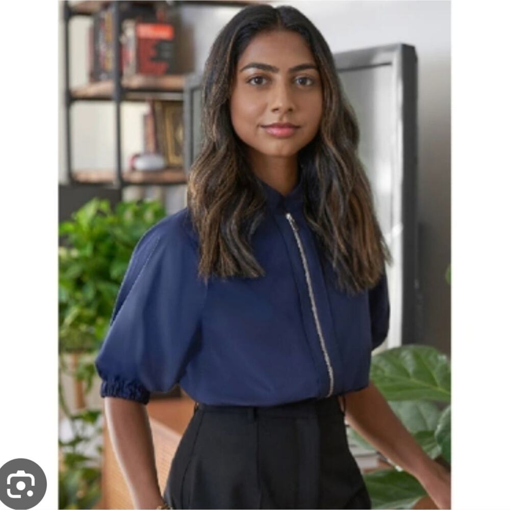 G. LABEL BY GOOP Anjelica Zip-Front Top in Navy 0
